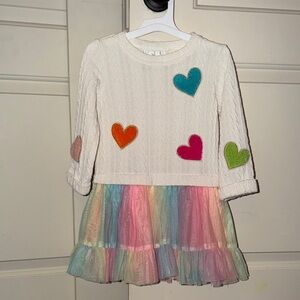 Rare Editions Cream Dress with Colorful Hearts